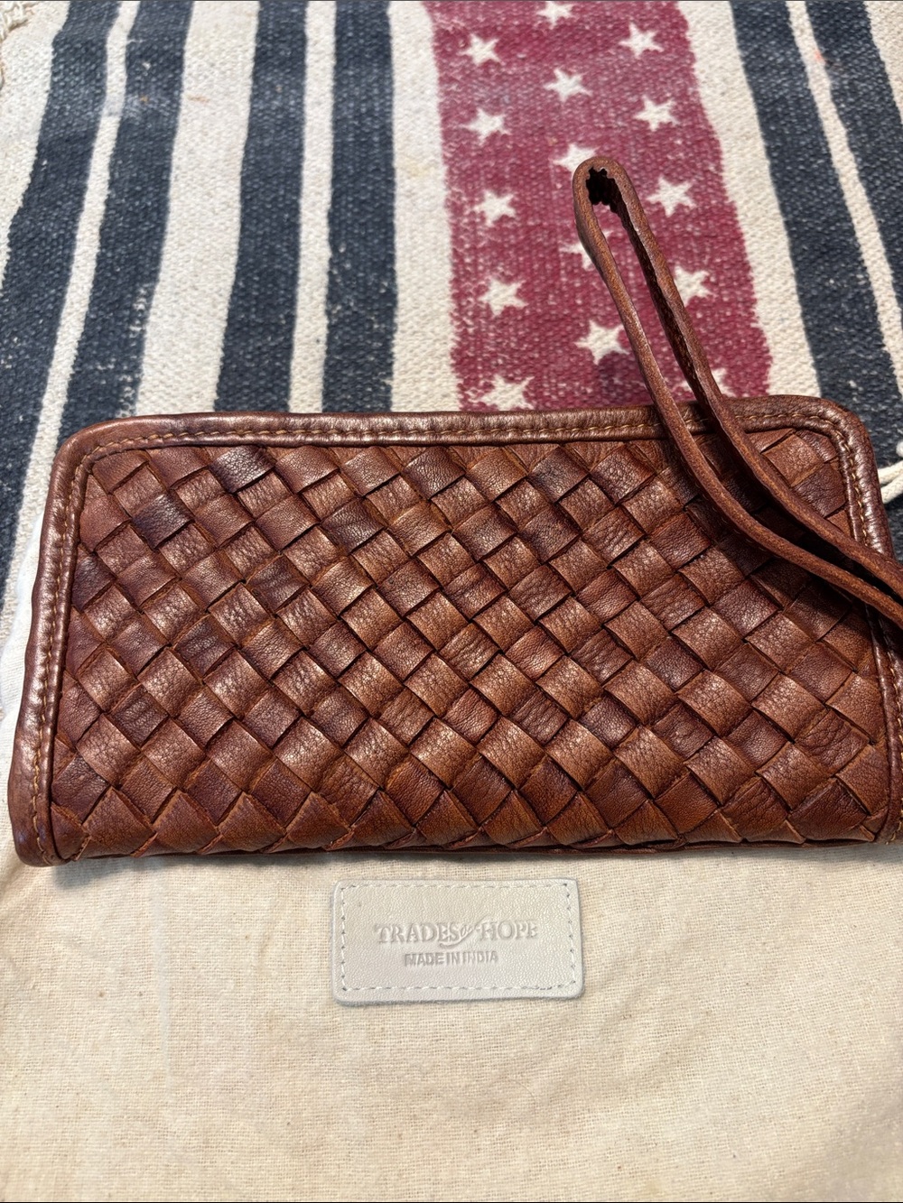 Trades of Hope Woven Leather Wristlet Wallet in Brown